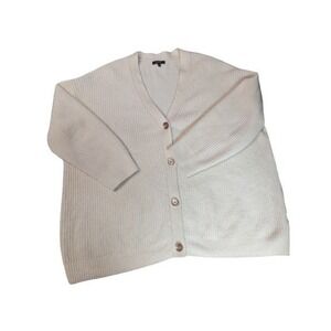 Quince 100% Cashmere Button-Front Cardigan Sweater Cream Size Large Chunky Knit